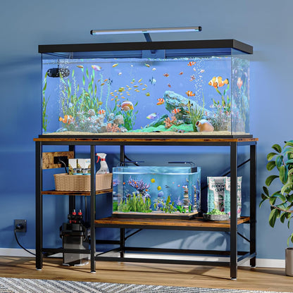 Bestier 55 Gallon Fish Tank Stand with Power Outlet, 49x13 Metal Aquarium Stand, 6-Leg Reptile Tank Stand with 3-Tier Adjustable Storage Shelves, 700LBS Capacity