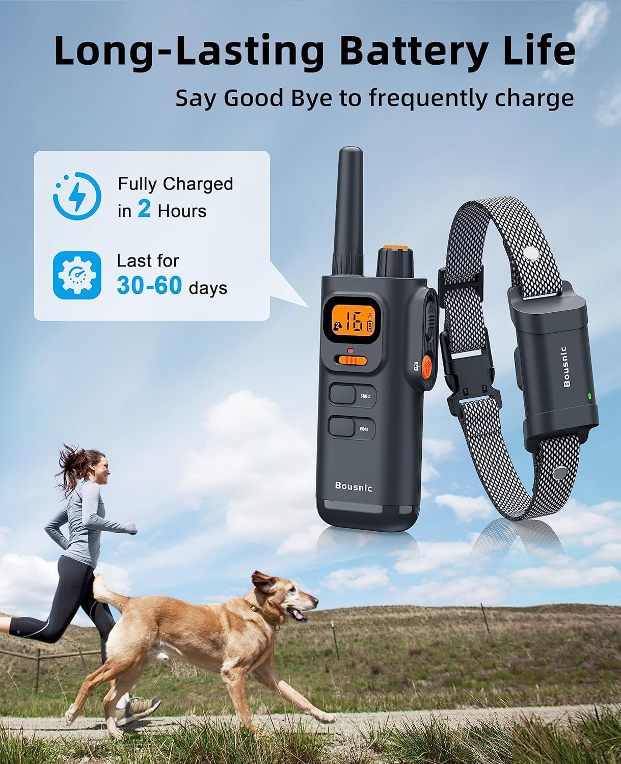 Bousnic Dog Shock Collar with Remote - [New Edition] 4000FT Dog Training Collar for Large Medium Small Dogs (8-120Lbs) Waterproof Rechargeable E Collar with Beep, Vibration, Safe Shock (Grey)