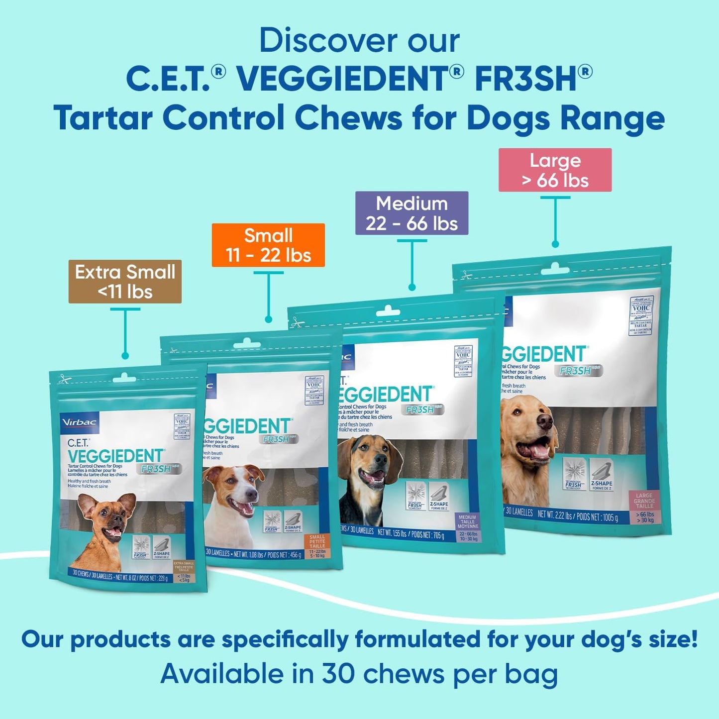 Virbac CET Veggiedent FR3SH Tartar Control Chews for Dogs, Medium (Pack of 30)