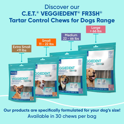 Virbac CET Veggiedent FR3SH Tartar Control Chews for Dogs, Medium (Pack of 30)