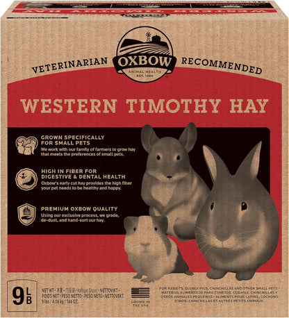 Oxbow Animal Health Western Timothy Hay - All Natural Hay for Rabbits, Guinea Pigs, Chinchillas, Hamsters & Gerbils-Veterinarian Recommended- Digestive & Dental Health- Grown in the USA- 9lb.