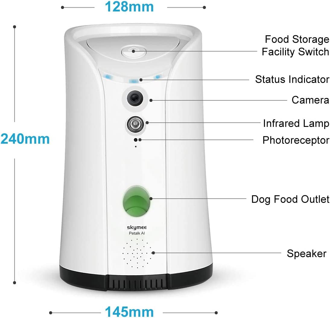 SKYMEE Dog Camera Treat Dispenser, Wifi Remote Pet Camera with Two-Way Audio and Night Vision, Compatible with Alexa