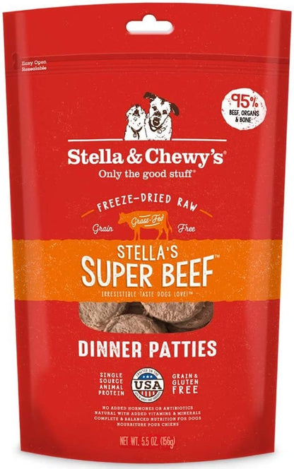 Stella & Chewy'S Freeze Dried Raw Dinner Patties – Grain Free Dog Food, Protein Rich Stella’S Super Beef Recipe – 5.5 Oz Bag