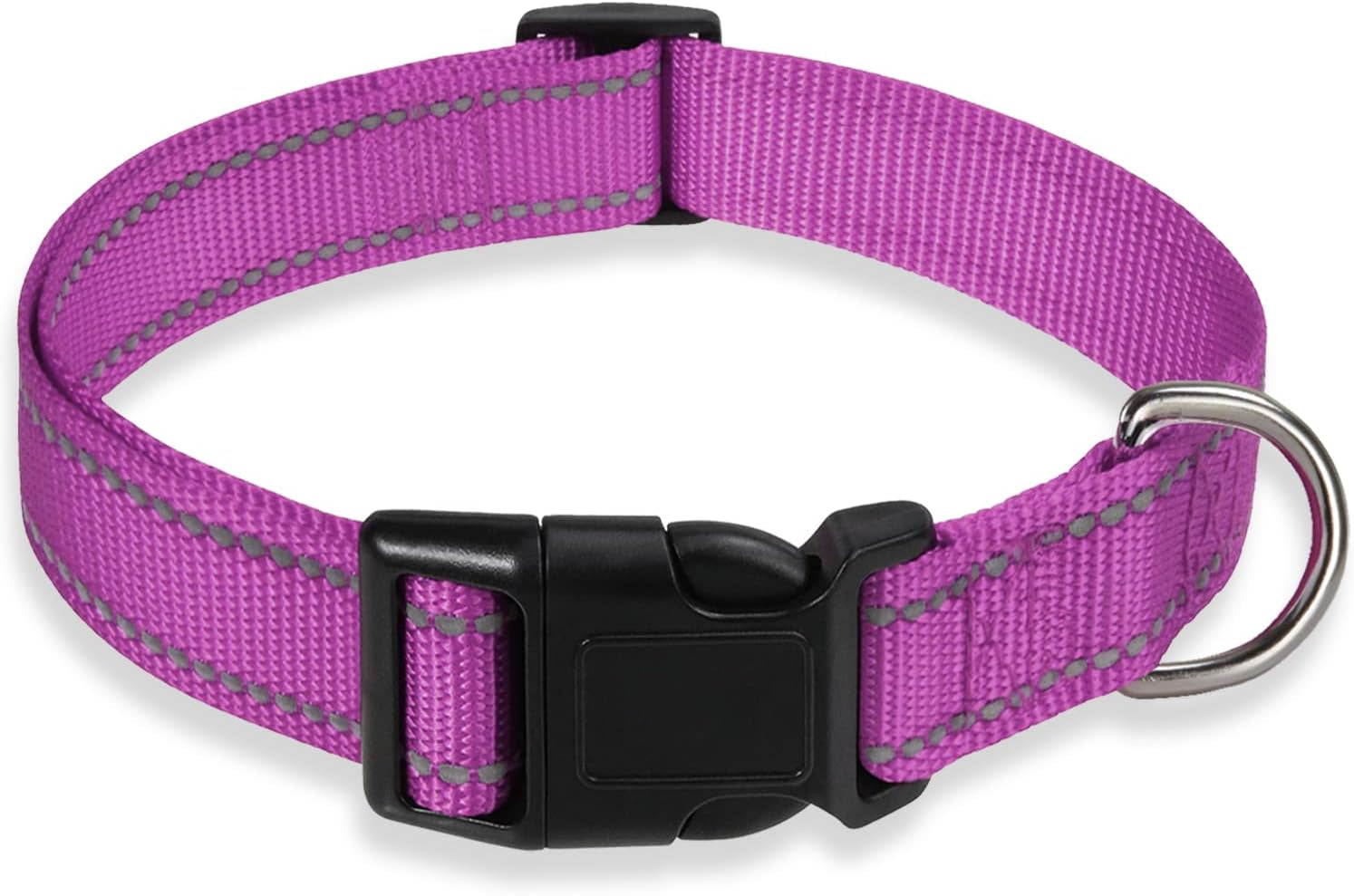 Reflective Dog Collar with Buckle Adjustable Safety Nylon Collars for Small Medium Large Dogs, Purple XL