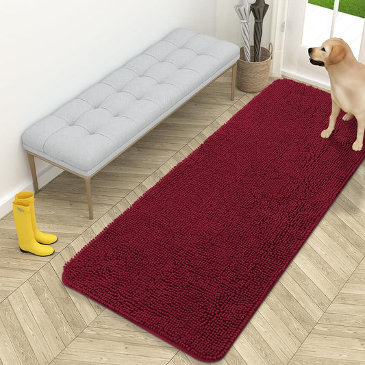 OLANLY Dog Door Mat for Muddy Paws, Absorbs Moisture and Dirt, Absorbent Non-Slip Washable Mat, Quick Dry Microfiber, Mud Mat for Dogs, Entry Indoor Door Mat for inside Floor(59X24 Inches, Burgundy)