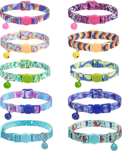 Cute Cat Collar for Girl Boy,Colorful Breakaway Cat Collars with Bell 2 Pack，Adjustable Printed Nylon with Safety Buckles Kitten Collar (Coloured Drawing)