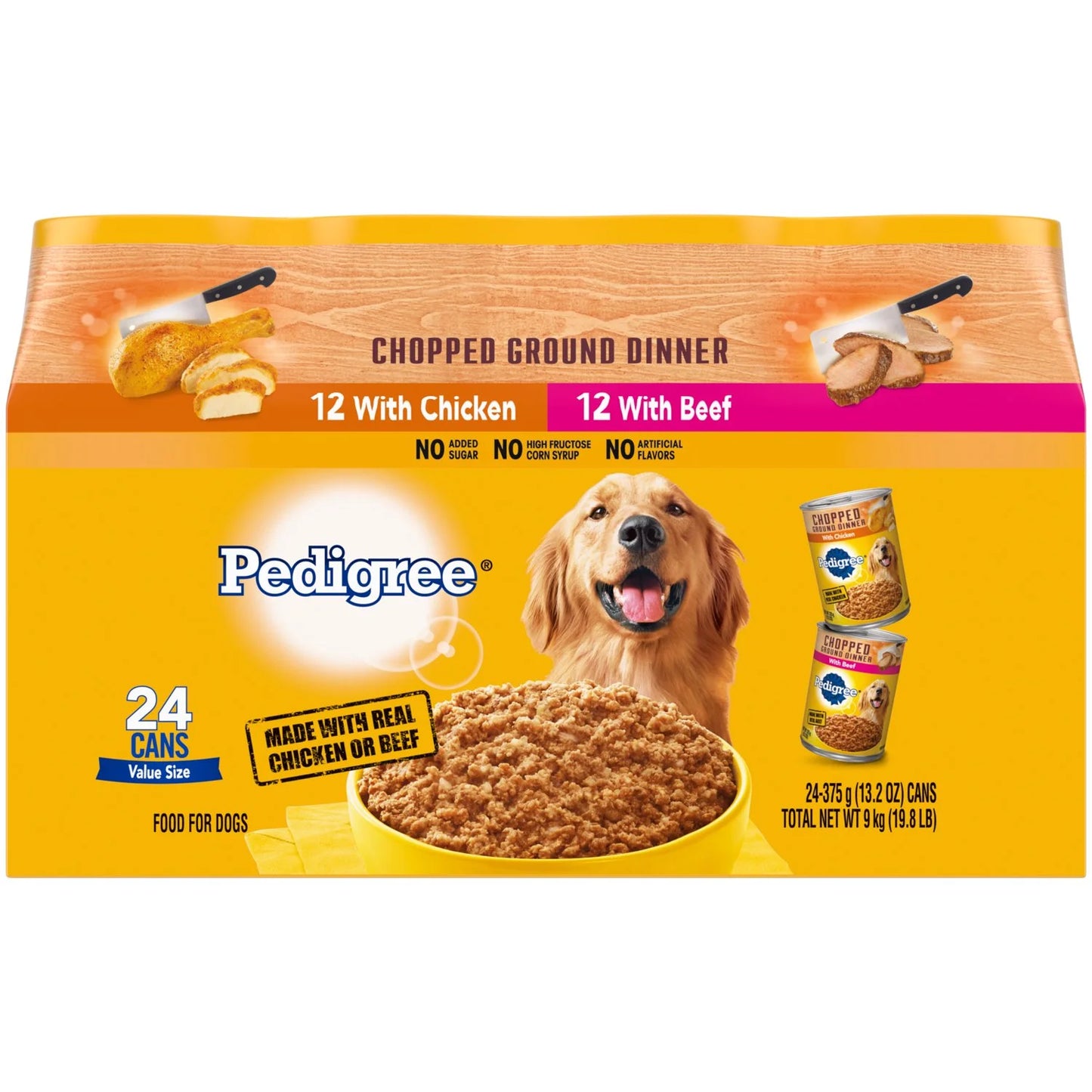 Pedigree Chopped Ground Dinner Wet Dog Food Variety Pack, 13.2 Oz Cans (12 Pack)