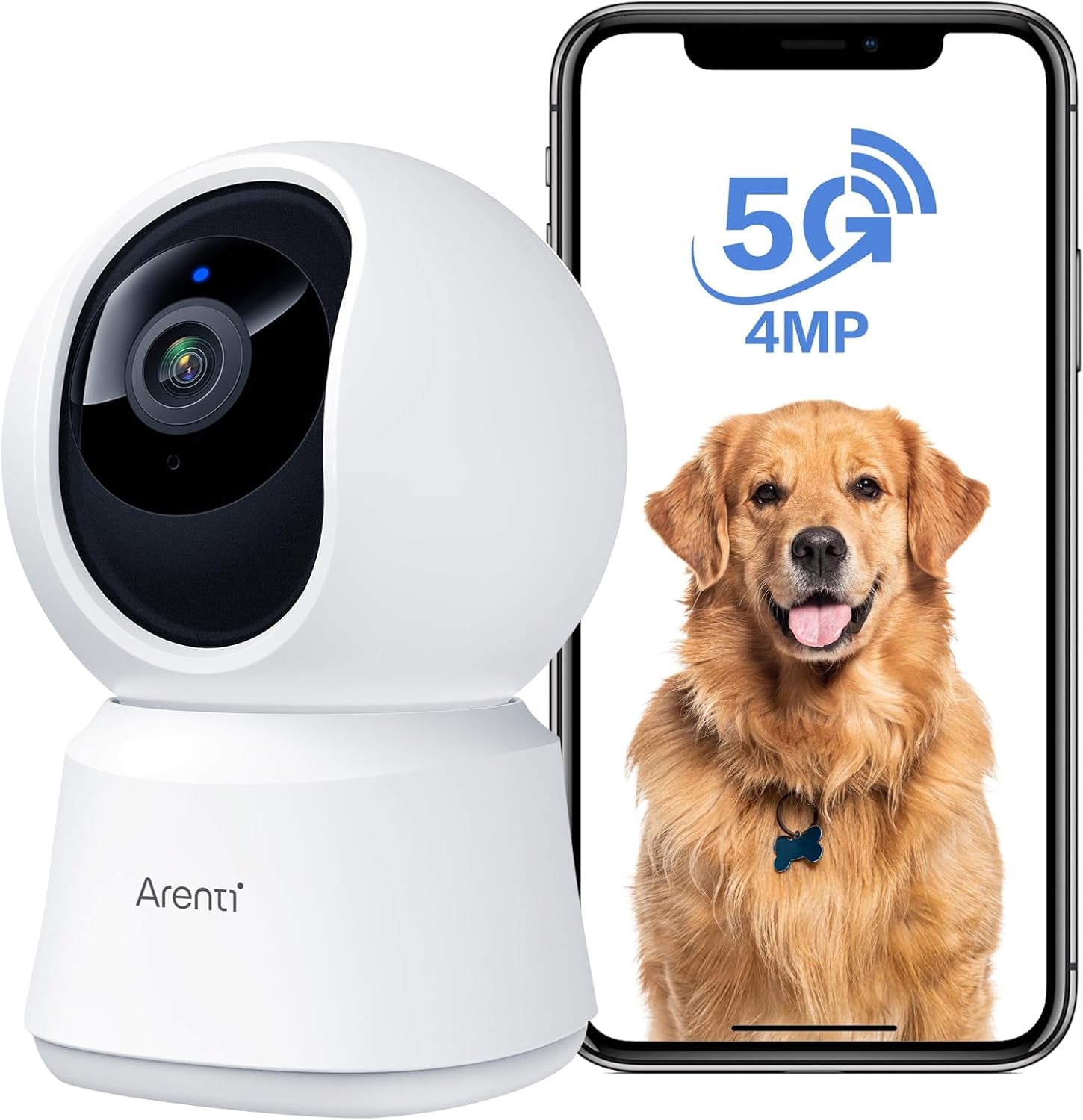 ARENTI 5G Security Camera Indoor, 4MP Pet Camera with Speaker for Dog/Cat, Baby Monitor with Phone App, Dual-Band WiFi, Auto Tracking, Super Night Vision, 2-Way Talk, Cloud & SD Card Storage