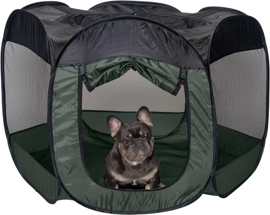 Furhaven Pop up Playpen Pet Tent Playground - Hunter Green, Large