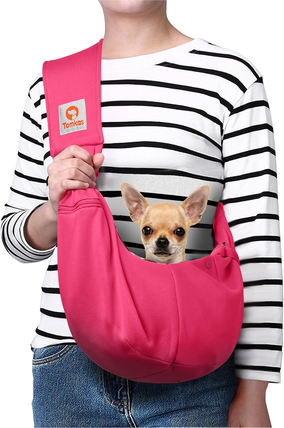 Tomkas Dog Sling Carrier for Small Dogs Puppy Carrier for Small Dogs (Rose Red, Adjustable Strap for 3-10 Lbs & Zipper Pocket)