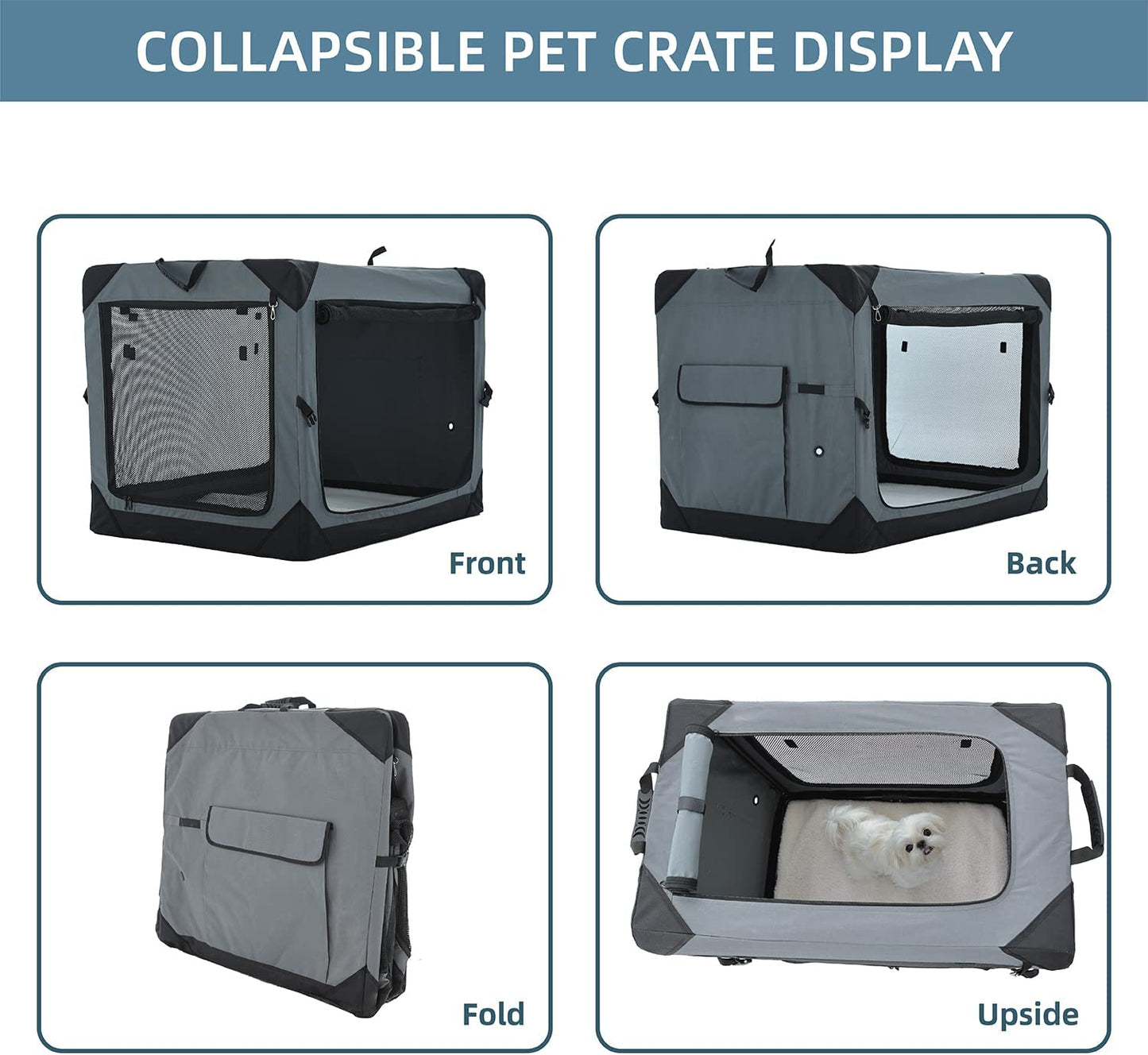 31 Inch Soft Collapsible Dog Crate for Medium Dogs, Portable Dog Travel Crate for Indoor & Outdoor, Soft Sided Pet Foldable Kennel Cage with 3-Door Durable Mesh Windows & Strong Steel Frame