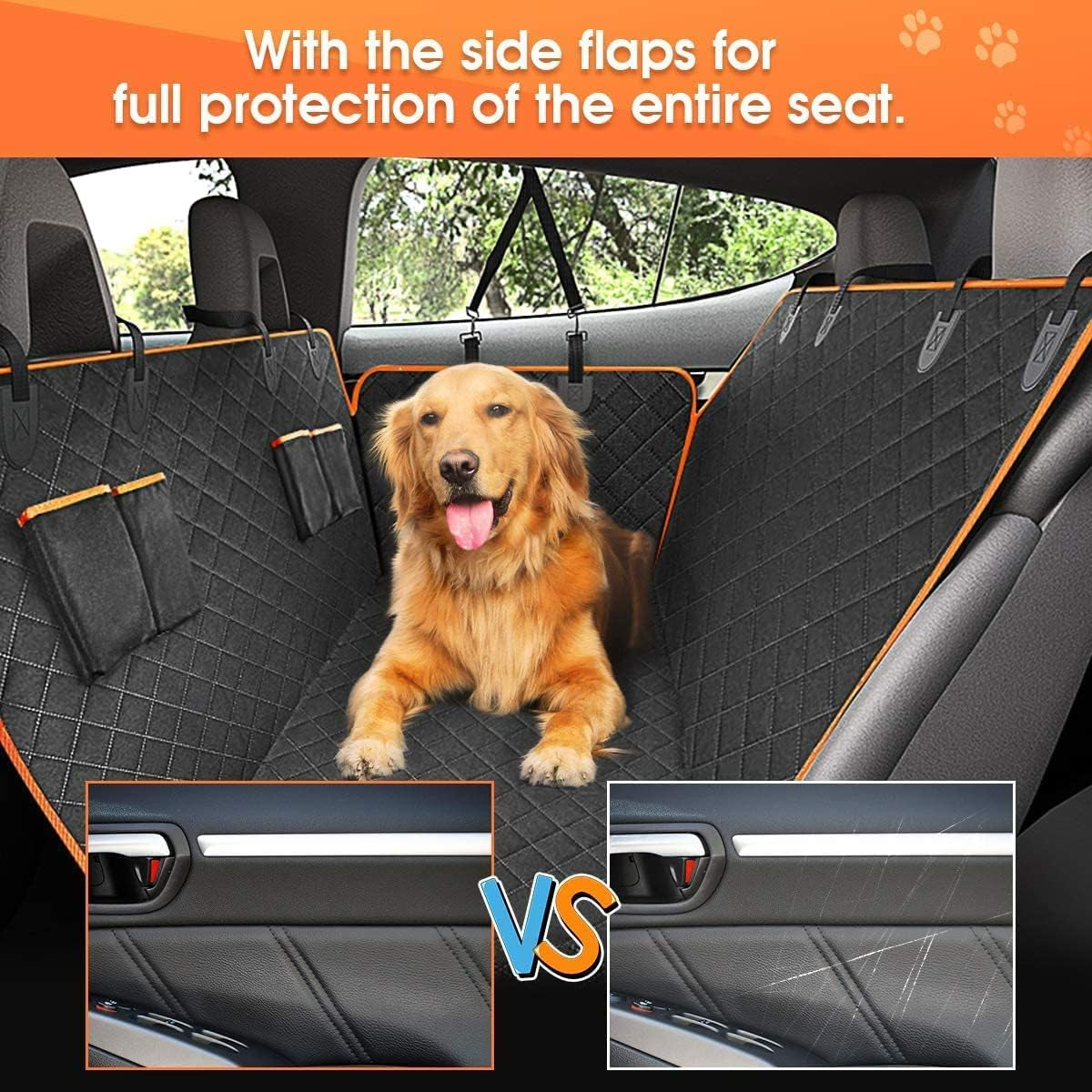 Dog Car Seat Cover - Waterproof Pet Hammock with 4 Bags Side Flap, Scratchproof and Nonslip Backseat Protection for Car, Truck and SUV