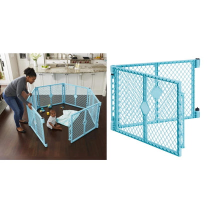 Toddleroo by North States Superyard Indoor/Outdoor 6-Panel Baby Play Yard with 2-Panel Extension Bundle, Made in USA: Freestanding. 18.5 Sq. Ft. to 34.4 Sq. Ft. Enclosure (26" Tall, Aqua)