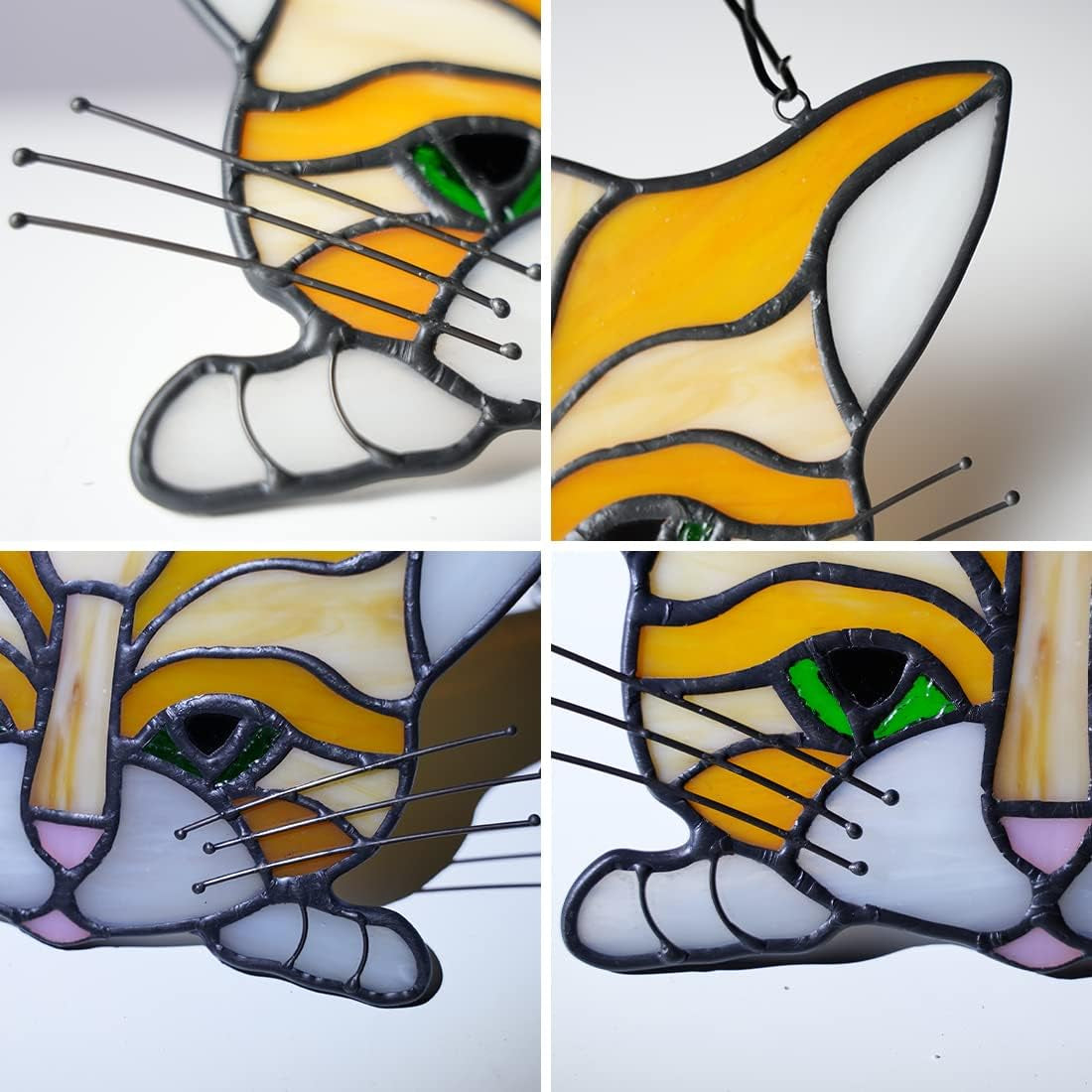 BOXCASA Orange Cat Decor Stained Glass Suncatchers for Windows,Cat Gifts for Cat Lovers Gifts for Women Stained Glass Window Hanging,Funny Cat Themed Gifts for Women Mom Grandma Friends