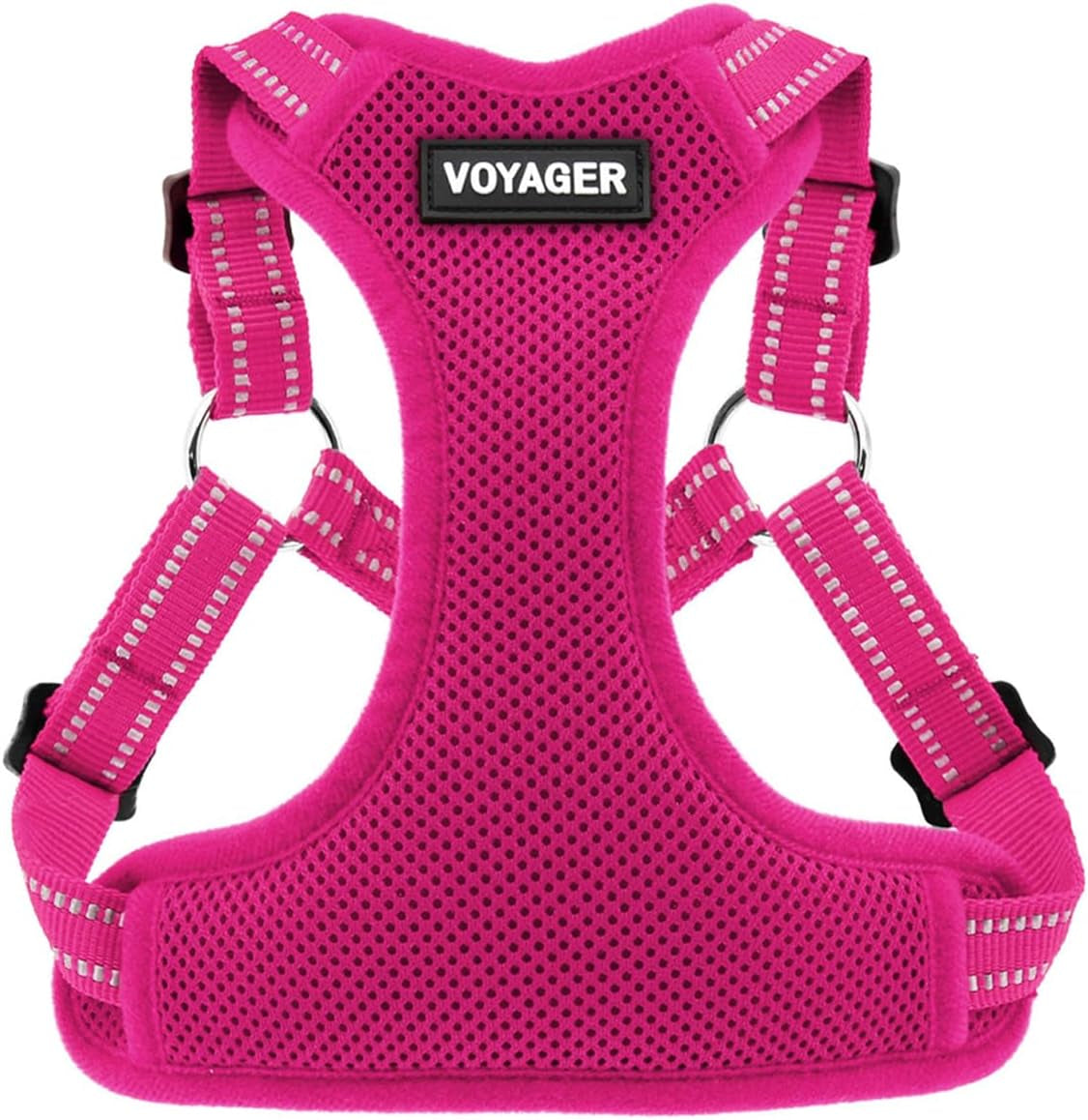 Best Pet Supplies Voyager Adjustable Dog Harness with Reflective Stripes for Walking, Jogging, Heavy-Duty Full Body No Pull Vest with Leash D-Ring, Breathable All-Weather - Harness Only (Fuchsia), S