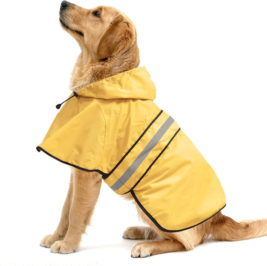 Reflective Dog Raincoat - Adjustable Raincoat for Dogs, Lightweight Hooded Dog Raincoats Poncho Slicker, Waterproof Rain Jacket Coat for Small, Medium, Large Dogs Walking (Yellow, Xx-Large)