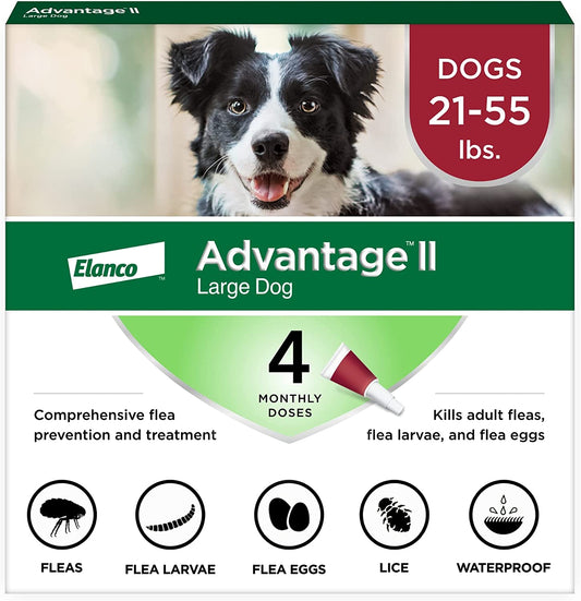 Advantage II Large Dog Vet-Recommended Flea Treatment & Prevention | Dogs 21-55 Lbs. | 4-Month Supply