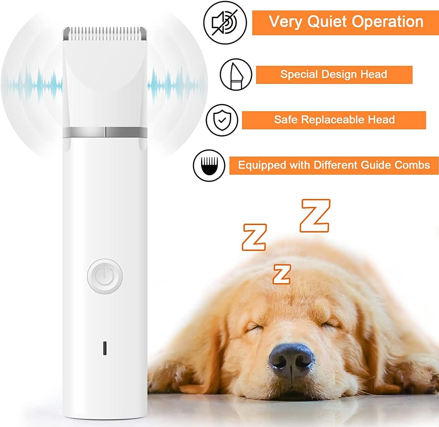 Dog Clippers Grooming Kit Hair Clipper-Low Noise Paw Trimmer- Rechargeable - Cordless Quiet Nail Grinder Shaver for Cats and Other Pets