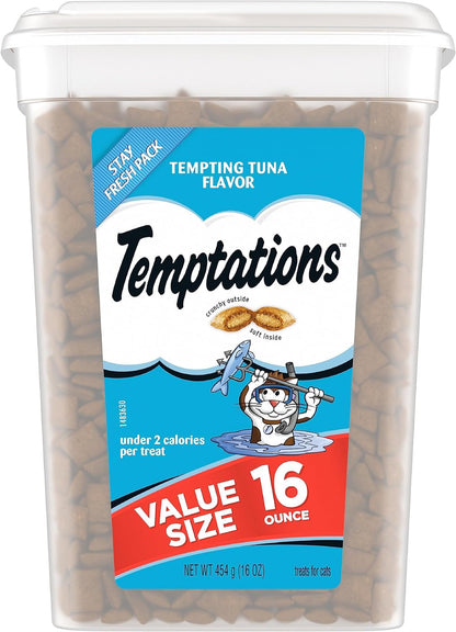 TEMPTATIONS Classic Crunchy and Soft Cat Treats Tempting Tuna Flavor, 16 Oz. Tub