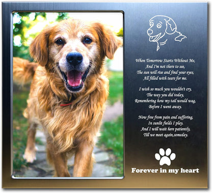 Pet Loss Gifts - Pet Memorial Gift (Opts) Personalized Metal - Sympathy Gift Memorial Picture Frame 4X6 for Loss of Dogs or Cats. (01A)