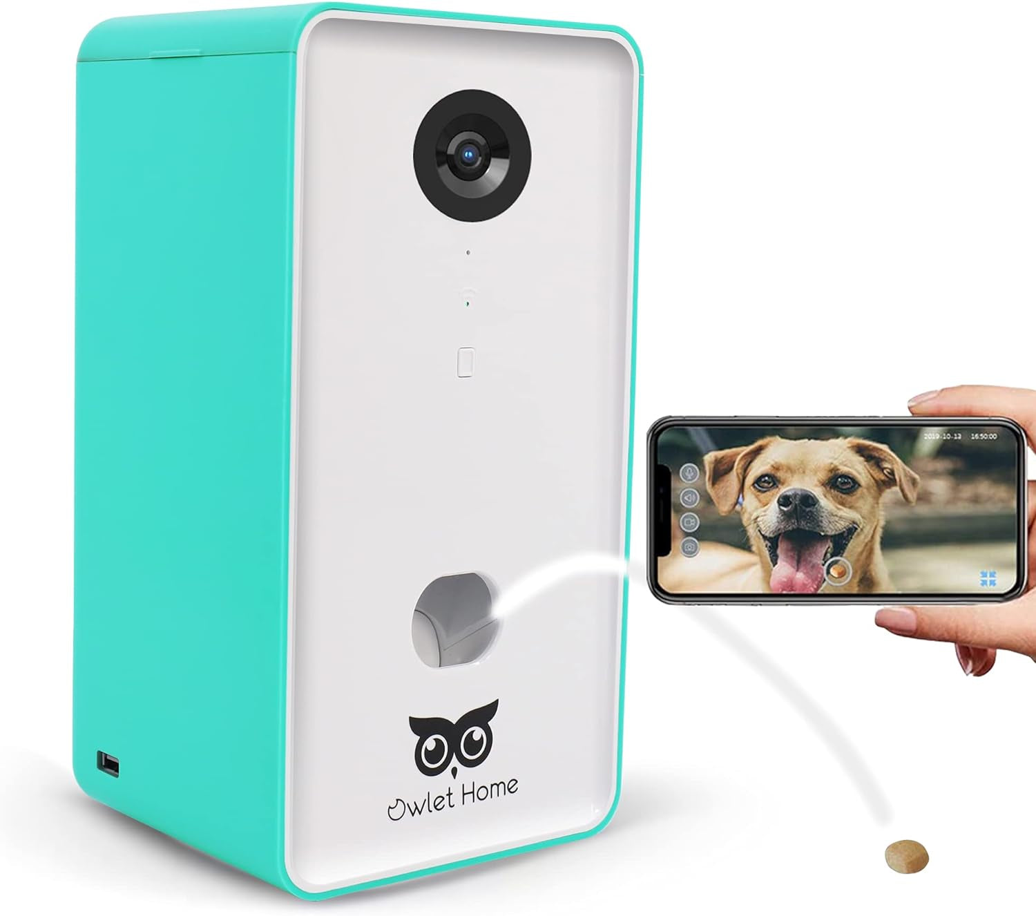 Pet Camera with Treat Dispenser Tossing for Dogs/Cats, 2.4Ghz & 5Ghz Wifi, 1080P Camera, Live Video, Auto Night Vision, 2-Way Audio, Compatible with Alexa, Pre-Recorded Voice Message