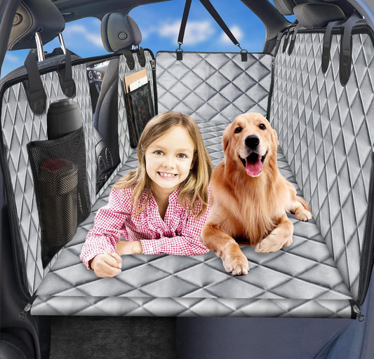 URPOWER Back Seat Extender for Dogs, Dog Car Seat Cover with Hard Bottom Dog Car Seat Bed Waterproof Dog Hammock for Car Pet Backseat Protector with Mesh Window and Storage Pocket for Car, SUV