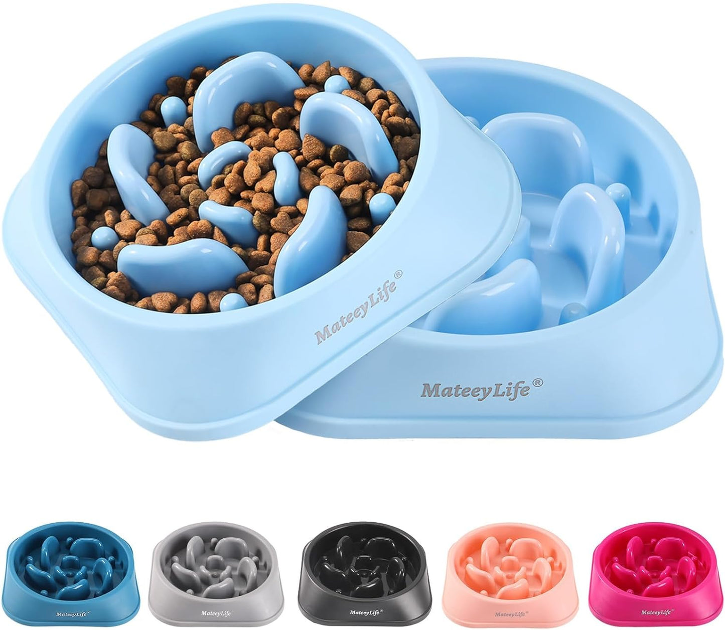 Mateeylife Slow Feeder Dog Bowls 2PCS, Anti-Choking Puzzle Dog Food Bowls, Anti-Slip Interactive Dog Feeding Bowls Slow down Eating, Bloat Stop Maze Dog Dishes for All Breeds Pets Lightblue