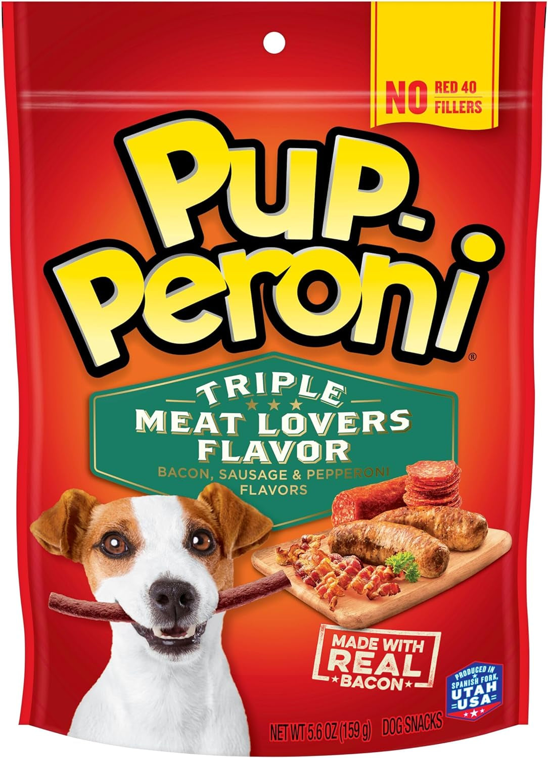 Pup-Peroni Dog Treats, Triple Meat Lovers Flavor, 5.6 Ounce (Pack of 8), Bacon, Sausage and Pepperoni, No Red 40 or Fillers