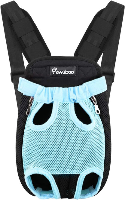 Pawaboo Pet Carrier Backpack, Adjustable Pet Front Cat Dog Carrier Backpack Travel Bag, Legs Out, Easy-Fit for Traveling Hiking Camping for Small Medium Dogs Cats Puppies, Large, Blue