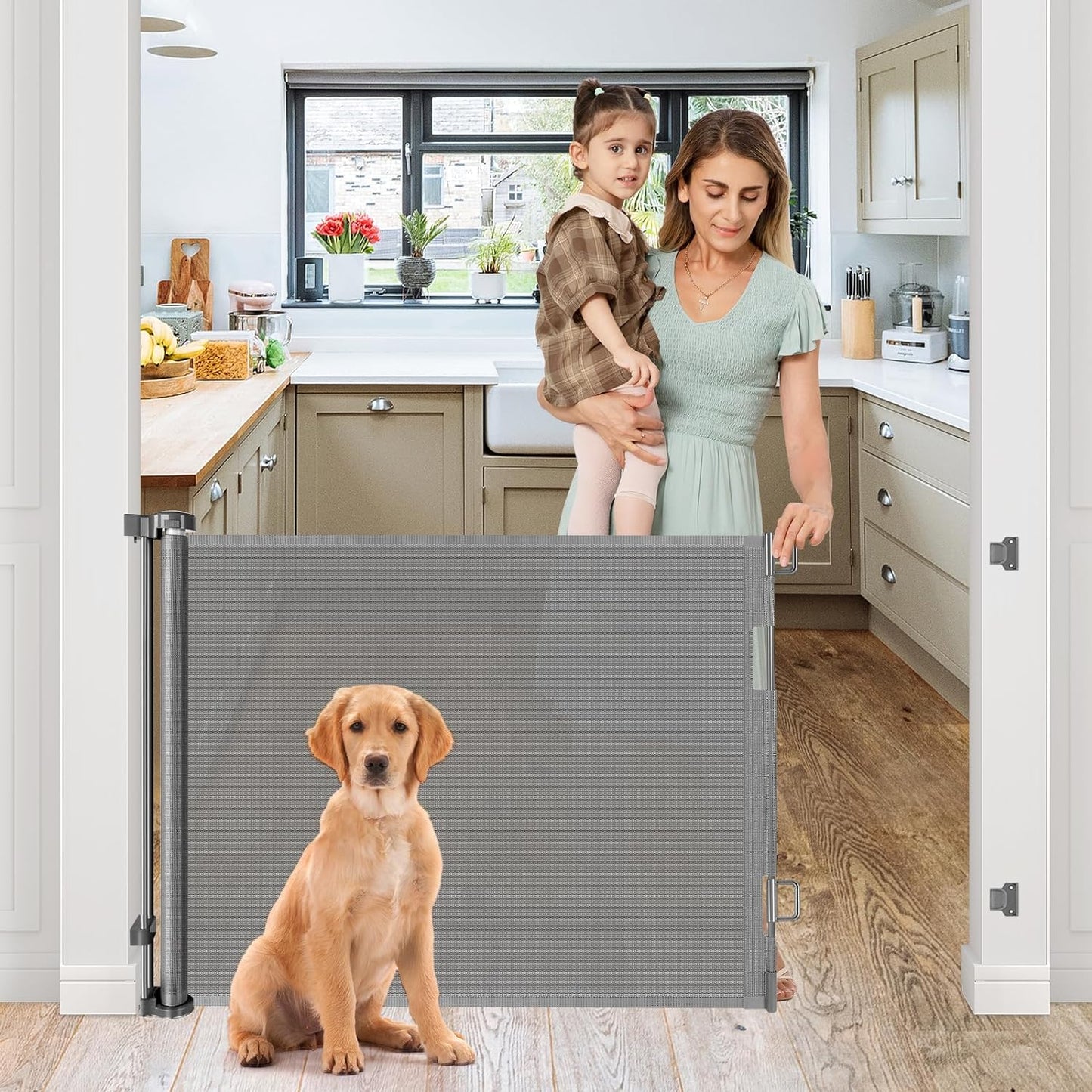 Retractable Baby Gate Retractable Gate 35” Tall X 55” Wide Dog Gates for the House Outdoor Pet Gates for Dogs Indoor Mesh Dog Gate for Stair Puppy Gate Outdoor Gate for Decks Baby Safety Gate