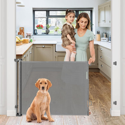 Retractable Baby Gate Retractable Gate 35” Tall X 55” Wide Dog Gates for the House Outdoor Pet Gates for Dogs Indoor Mesh Dog Gate for Stair Puppy Gate Outdoor Gate for Decks Baby Safety Gate