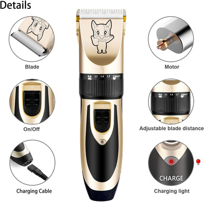 Dog Grooming Kit Clippers, Low Noise, Electric Quiet, Rechargeable, Cordless, Pet Hair Thick Coats Clippers Trimmers Set, Suitable for Dogs, Cats, and Other Pets(Grey)