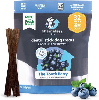 Shameless Pets Toothberry Dental Chews for Dogs - Dental Sticks, Treats for Dog Breath Freshener and Teeth Cleaning, Natural Dental Treats, Dog Chews for Teeth Cleaning, Free from Corn and Soy