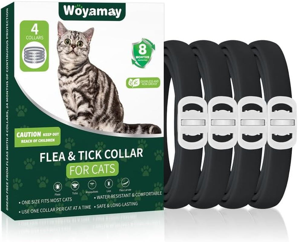 4 Pack Flea Collar for Cats, Flea and Tick Prevention for Cats, 8-Month Flea Treatment for Cats, Waterproof Cat Flea Collar, Adjustable Cat Flea and Tick Collar for Cats Kittens, Black