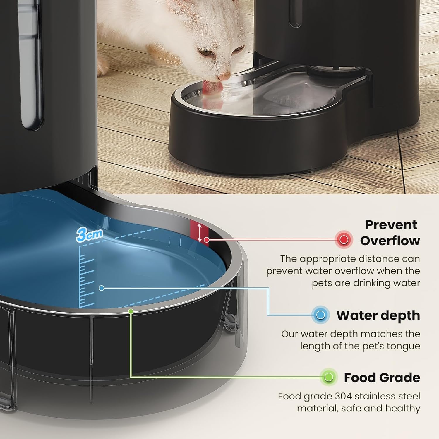 CZPET Automatic 7L Dog and Cat Water Dispenser with Stainless Steel Bowl Gravity Waterer,100% Bpa-Free,Large Capacity and Drinking Area Noise-Free for Pets(7L Water Dispenser, Black)