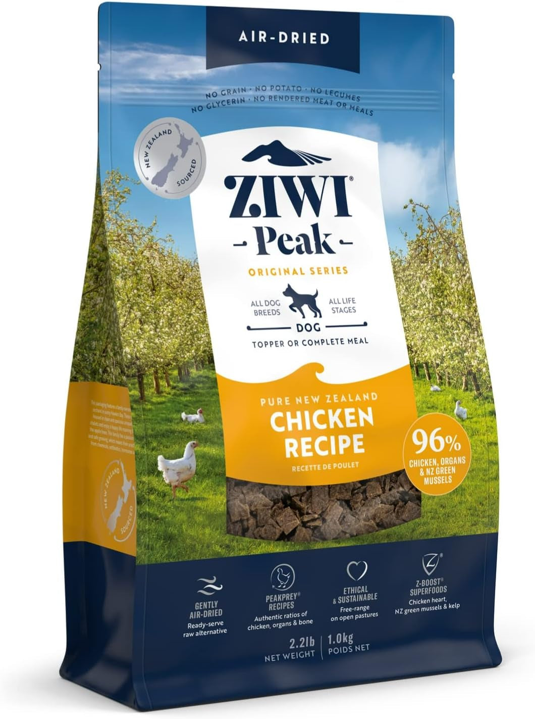 ZIWI Peak Air-Dried Dog Food – All Natural, High Protein, Grain Free and Limited Ingredient with Superfoods (Chicken, 2.2 Lb)