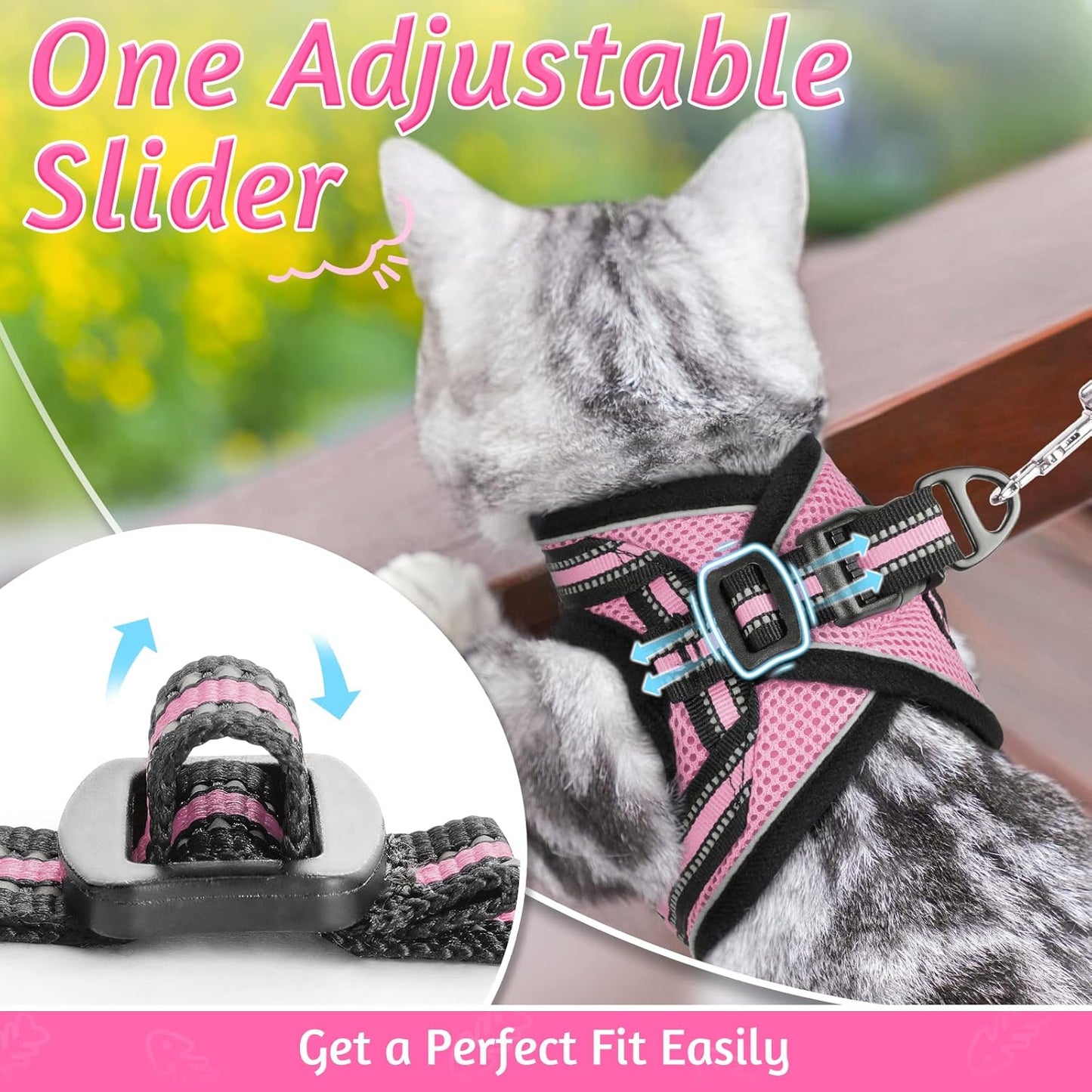 Rabbitgoo Cat Harness and Leash Set for Walking Escape Proof, Adjustable Soft Kittens Vest with Reflective Strip for Cats, Comfortable Outdoor Vest, Black, L