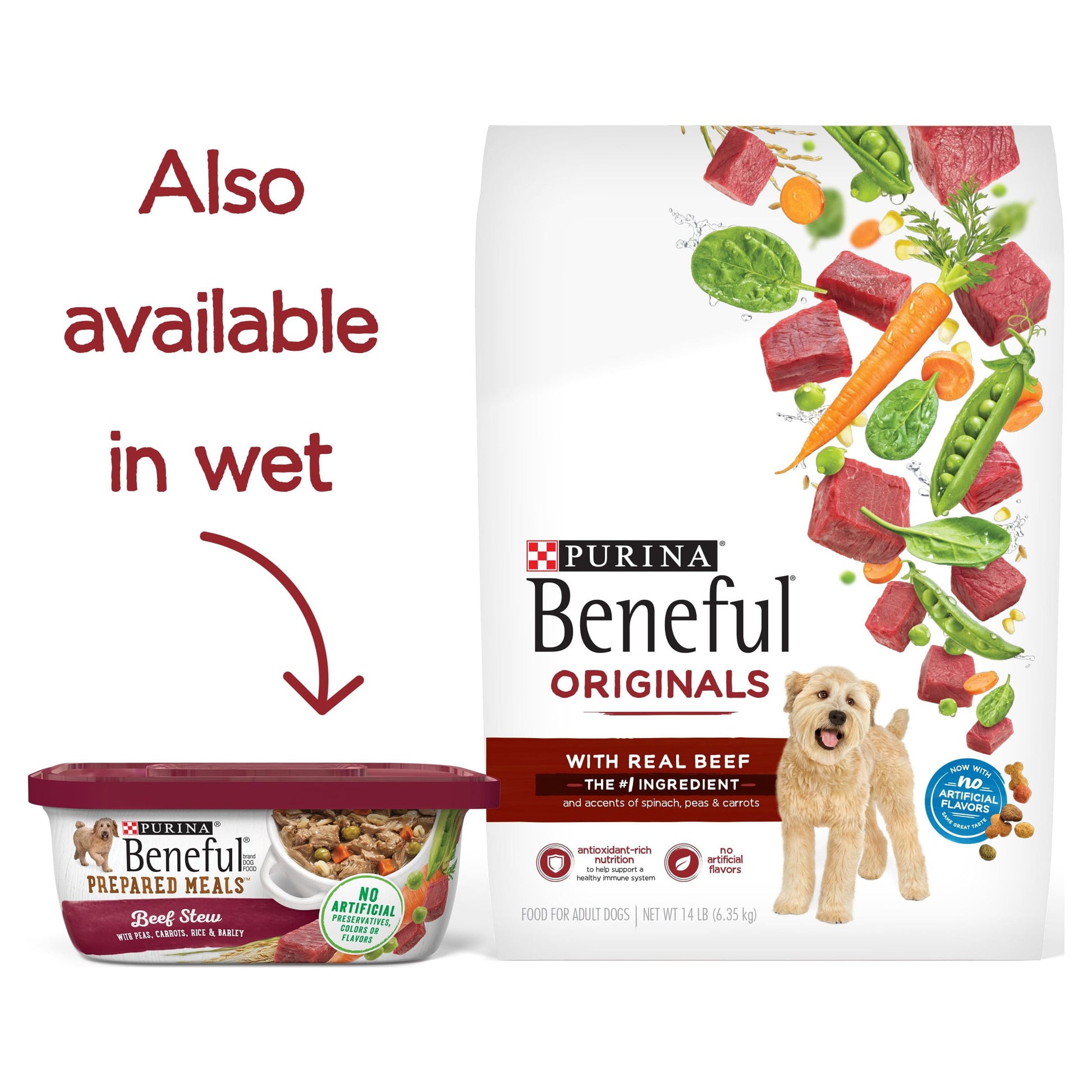 Purina Beneful Dry Dog Food for Adult Dogs Originals, High Protein Farm Raised Real Beef, 14 Lb Bag