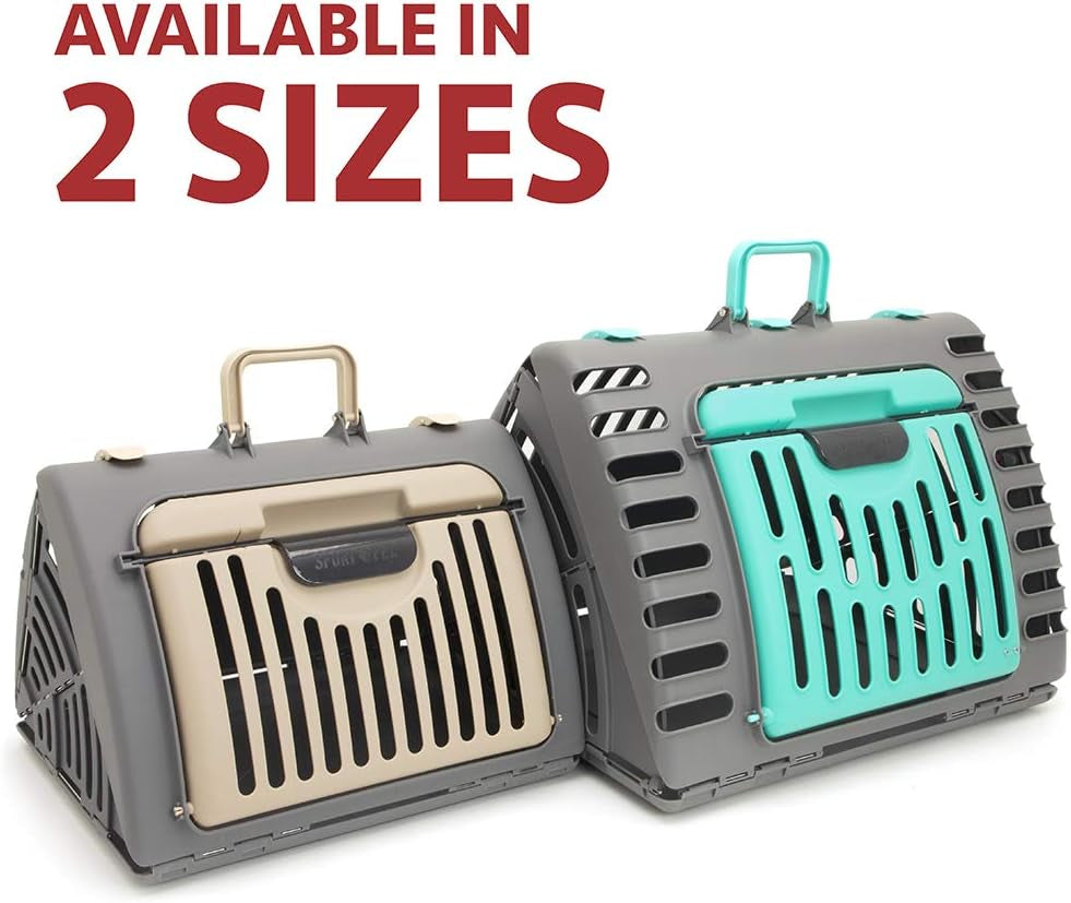 Sportpet Designs Foldable Travel Cat Carrier - Front Door Plastic Collapsible Carrier Collection, Waterproof Bed