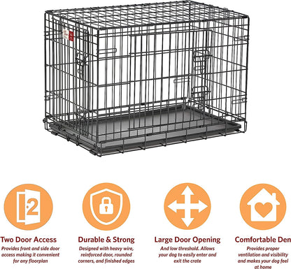 Medium Dog Crate | Midwest Life Stages 30" Double Door Folding Metal Dog Breed Crate | Divider Panel, Floor Protecting Feet & Dog Pan | 30.6L X 19.3W X 21.4H Inches