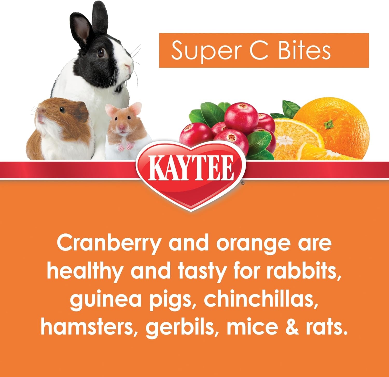 Kaytee Super C Bites Treat For Pet Guinea Pigs, Adult Rabbits, Chinchillas, and Other Small Animals, Cranberry and Orange, 4 oz