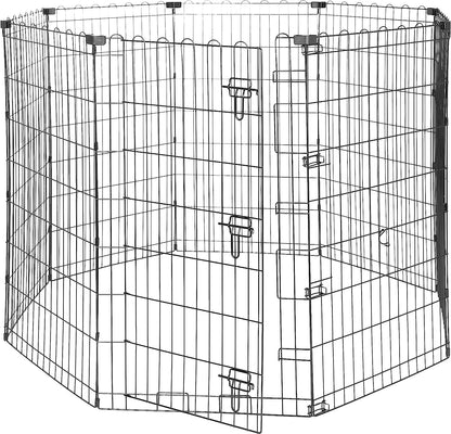 Amazon Basics Foldable Octagonal Metal Exercise Pet Play Pen for Dogs, Fence Pen, Single Door, Large, 60 X 60 X 42 Inches, Black