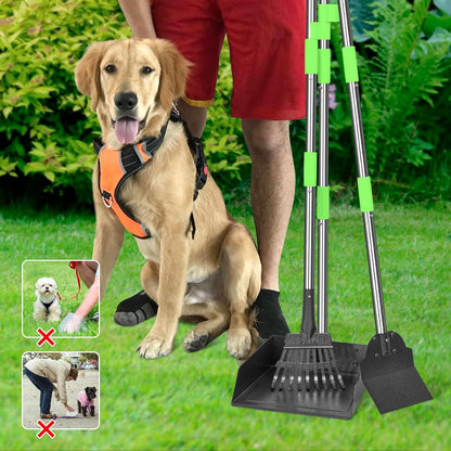 TOOGE Larger Pooper Scooper, Dog Pooper Scooper for Large Medium Small Dogs Heavy Duty Long Handle Metal Tray Rake Shovel Set for Yard Grass