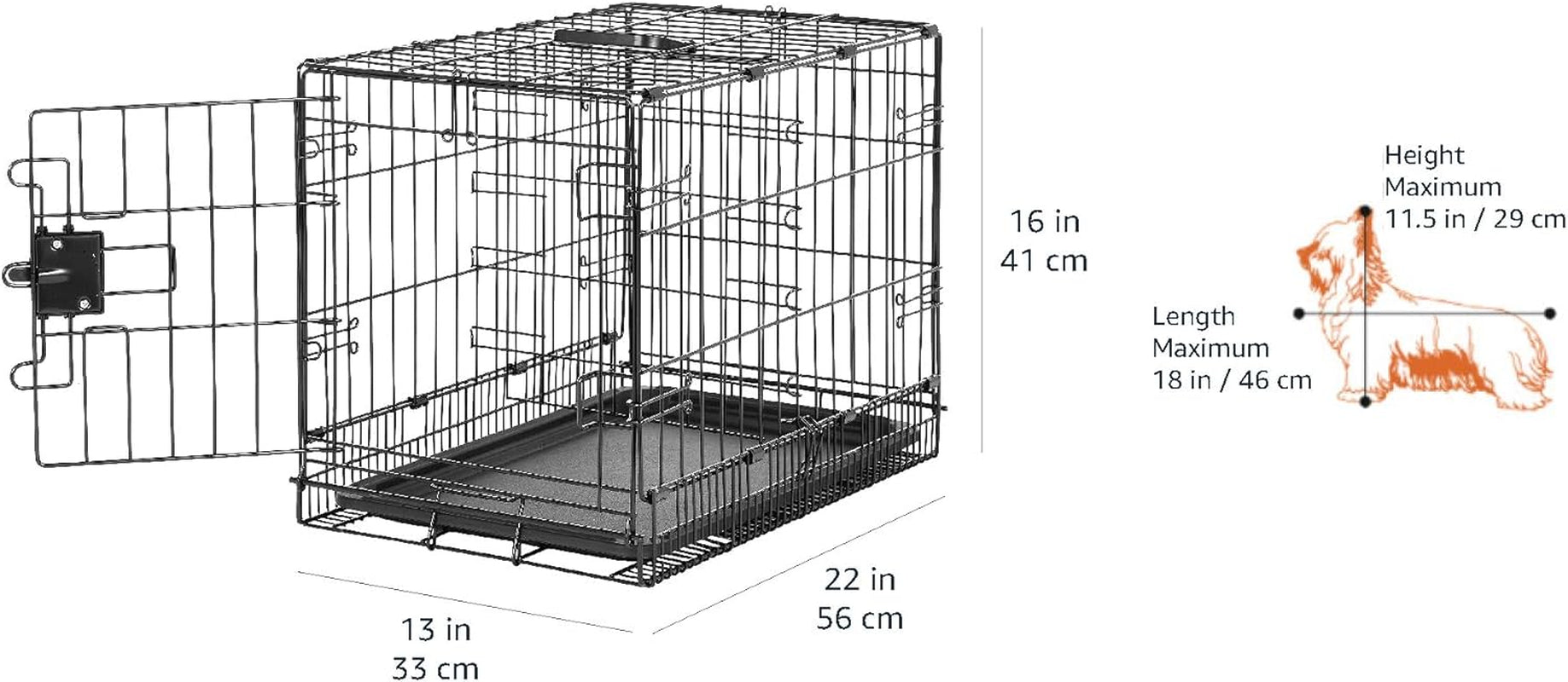 Amazon Basics - Durable,Foldable Metal Wire Dog Crate with Tray, Double Door, Divider, 24 X 18 X 20 Inches, Black