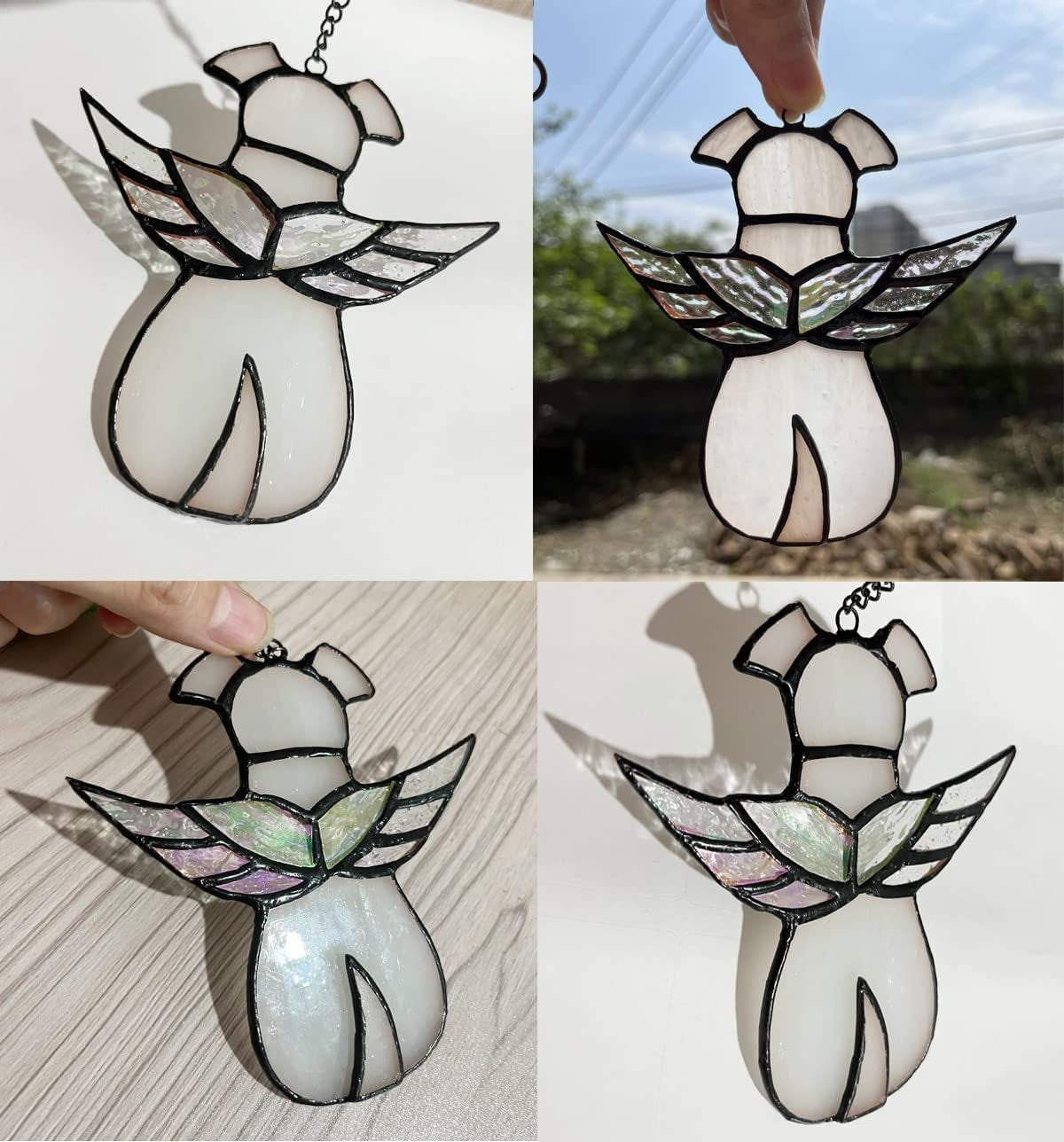 Stained Glass Window Hanging Angel Dog Memorial Gifts for Loss of Dog Sympathy Gift Suncatcher, Passing Away Remembrance Memory Ornaments for Dog Lovers, Pet Bereavement Rainbow Wings