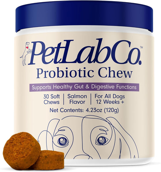 Petlab Co. Probiotics for Dogs, Support Gut Health, Diarrhea, Digestive Health & Seasonal Allergies - Salmon Flavor - 30 Soft Chews