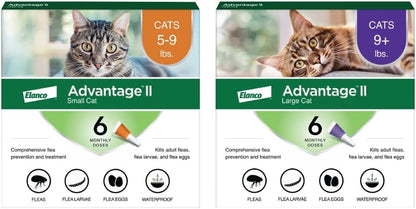 Advantage II Large Cat over 9 Lbs & Advantage II Small Cat 5-9 Lbs Vet-Recommended Flea Treatment & Prevention | 6-Month Supply Each