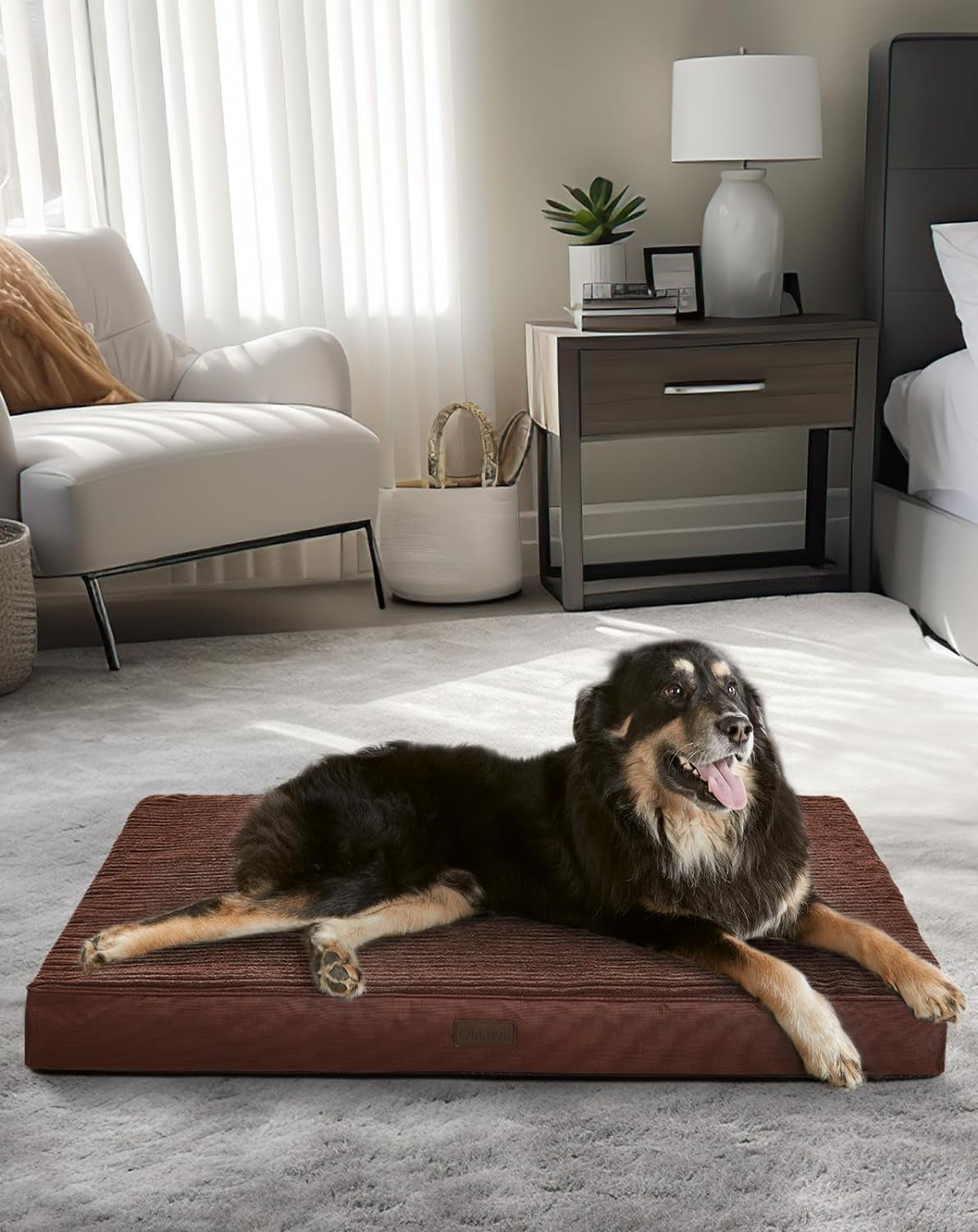 Brown Dog Bed for XL Dogs – XL Dog Bed with Egg Crate Foam Support and Non-Slip Bottom, Waterproof and Machine Washable Removable Pet Bed Cover (Brown)