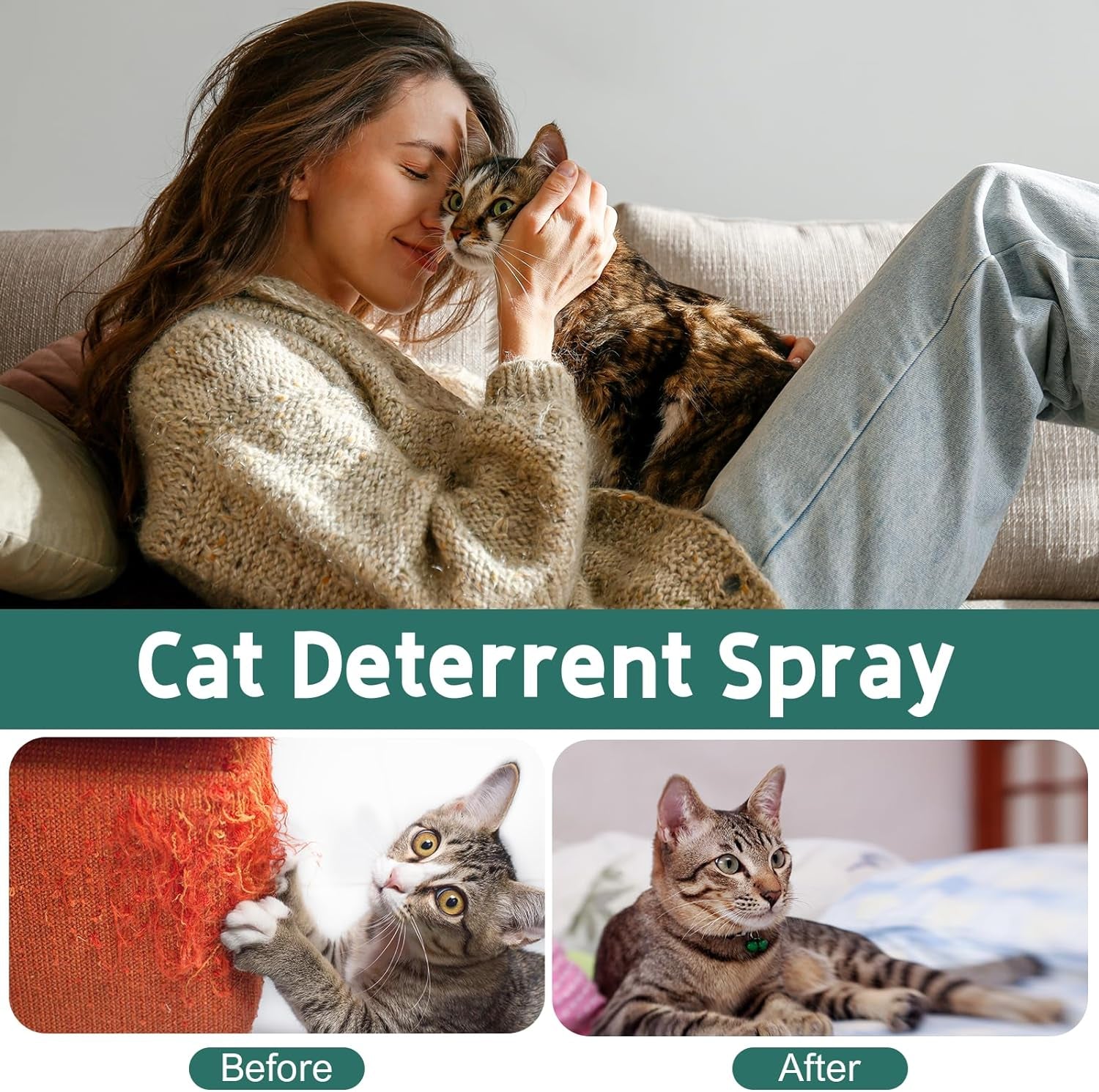 Cat Deterrent Spray, 175ML. Cat Deterrent Indoor for Cat and Kittens. Cat Deterrent Indoor & Outdoor Training Aid for Furniture, Sofa, Rugs, Curtain. Cat Scratch Furniture Protector.