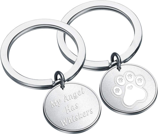 Pet Memorial Keychain My Angel Has Whiskers Pet Loss Jewelry Sympathy Loss of Cat Gift for Cat Lover Family Friend